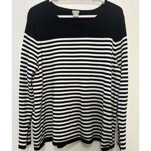 Chico's Long Sleeve Light Sweater Size 3 XL Navy Nautical Black and White